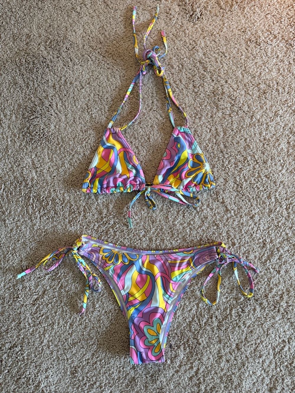 Pink & Yellow Floral Tie-Side Bikini